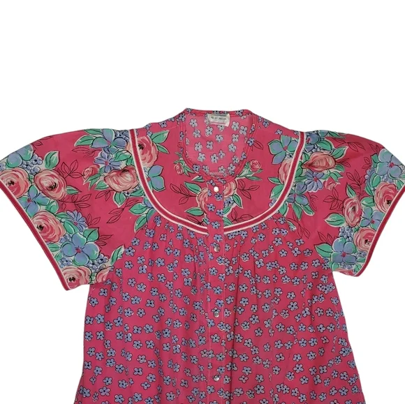 Vintage Kelly Reed Floral Print Patio Dress Sz M ? Pearl Snap Cottagecore Garden - Picture 6 of 14